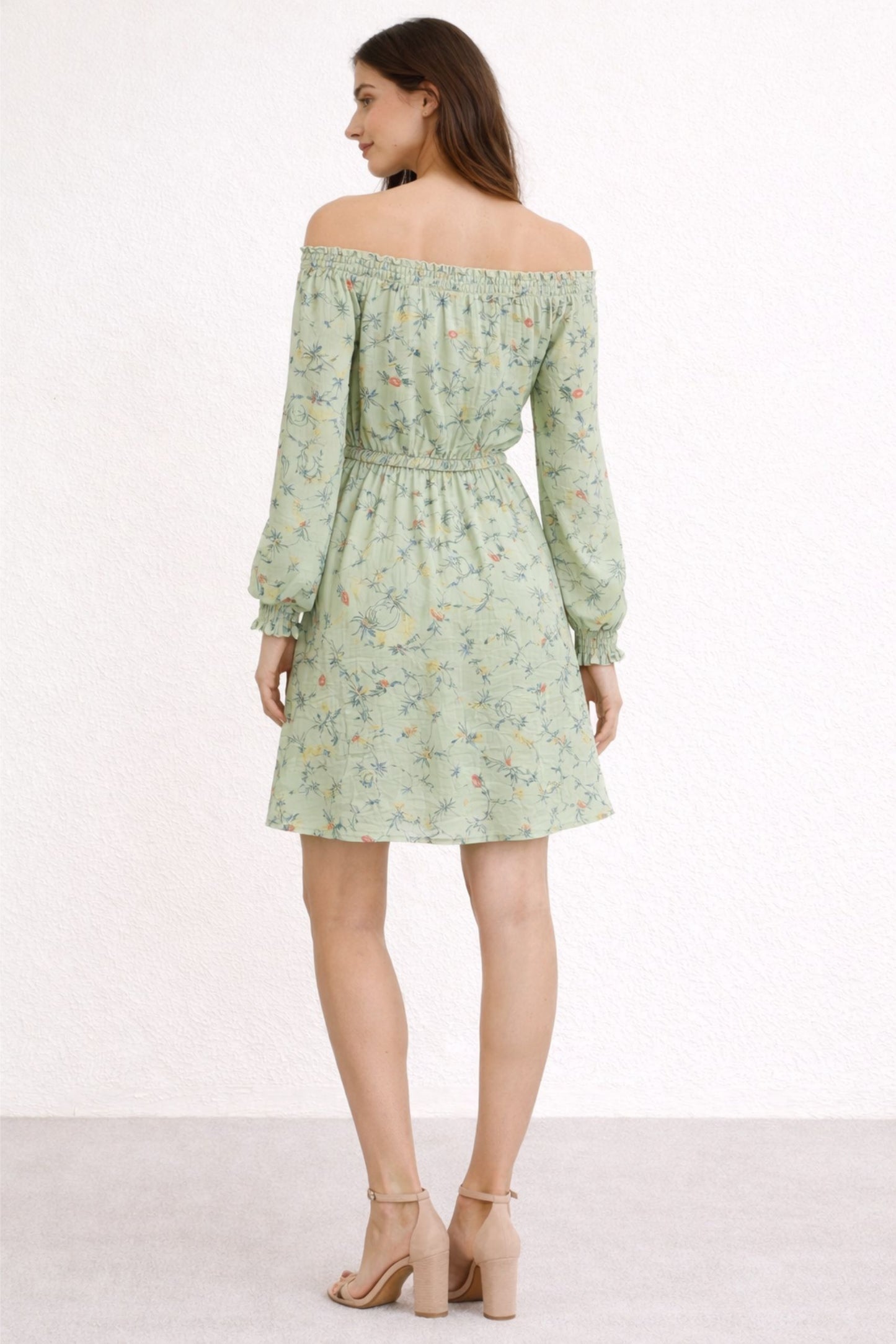 Stylish Green Floral Off Shoulder Dress for Women