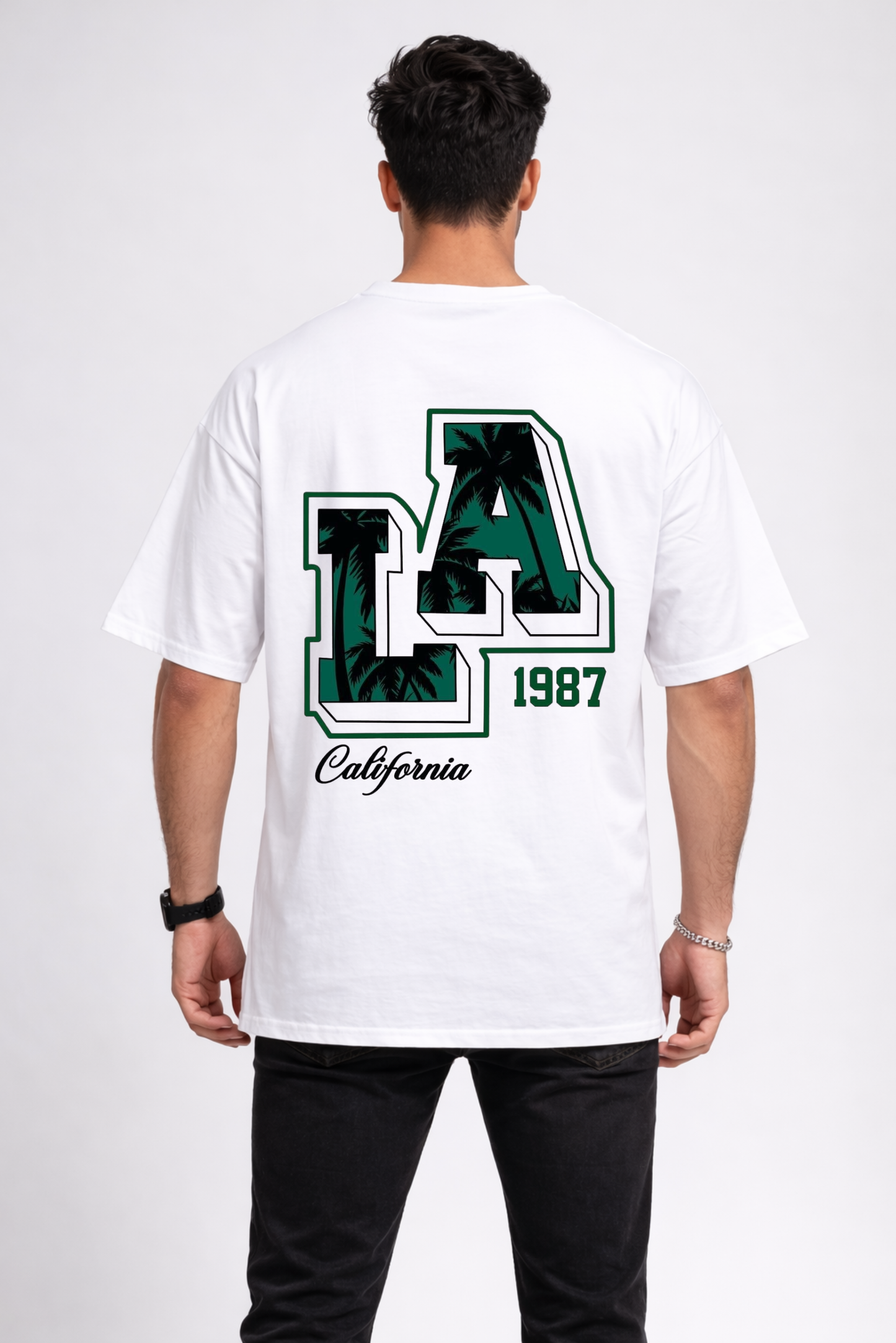 White Oversized LA 1987 Printed T-Shirt