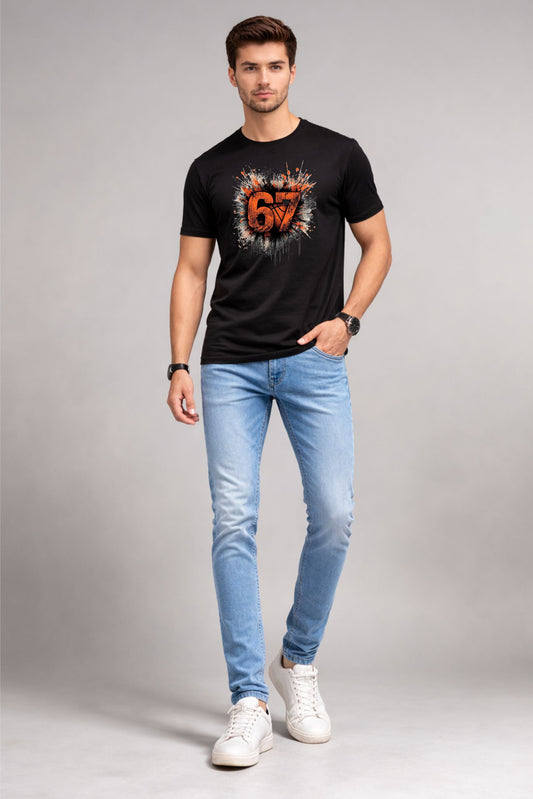 Black Graphic Print Regular Fit T-Shirt