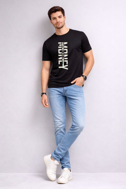 Black Typography Printed Cotton T-Shirt