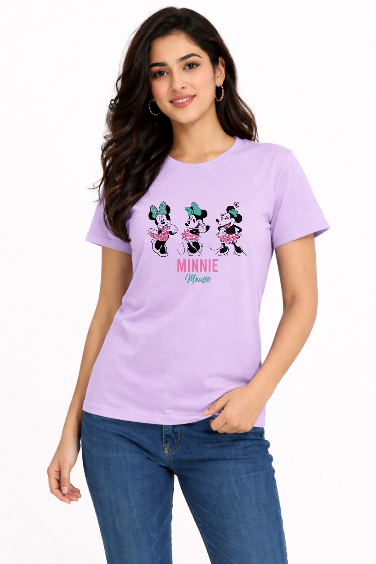 Women’s Lavender Minnie Print Cotton T-Shirt
