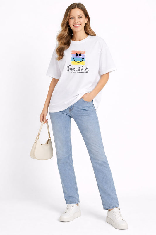White Smile Printed Oversized T-Shirt