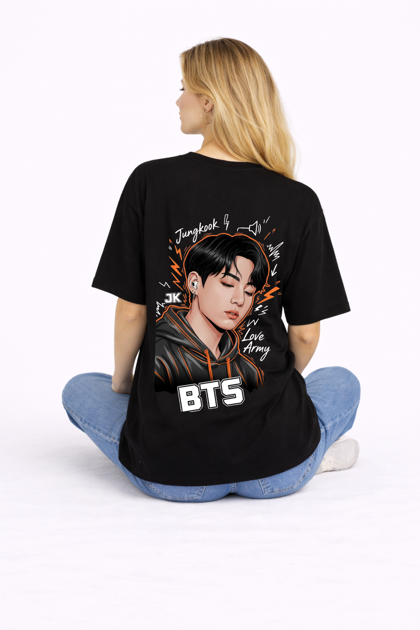Black Oversize BTS Jungkook Printed T-Shirt for Women