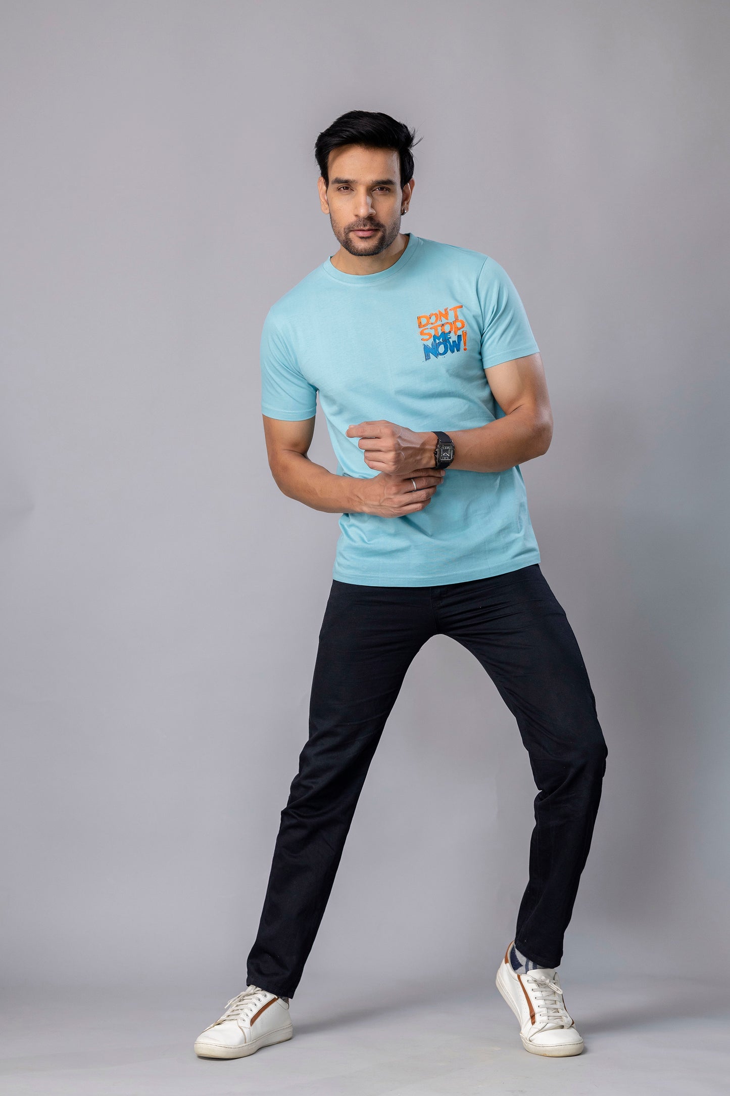 Dont Stop Me Now Sky Blue Slim Fit T-Shirt