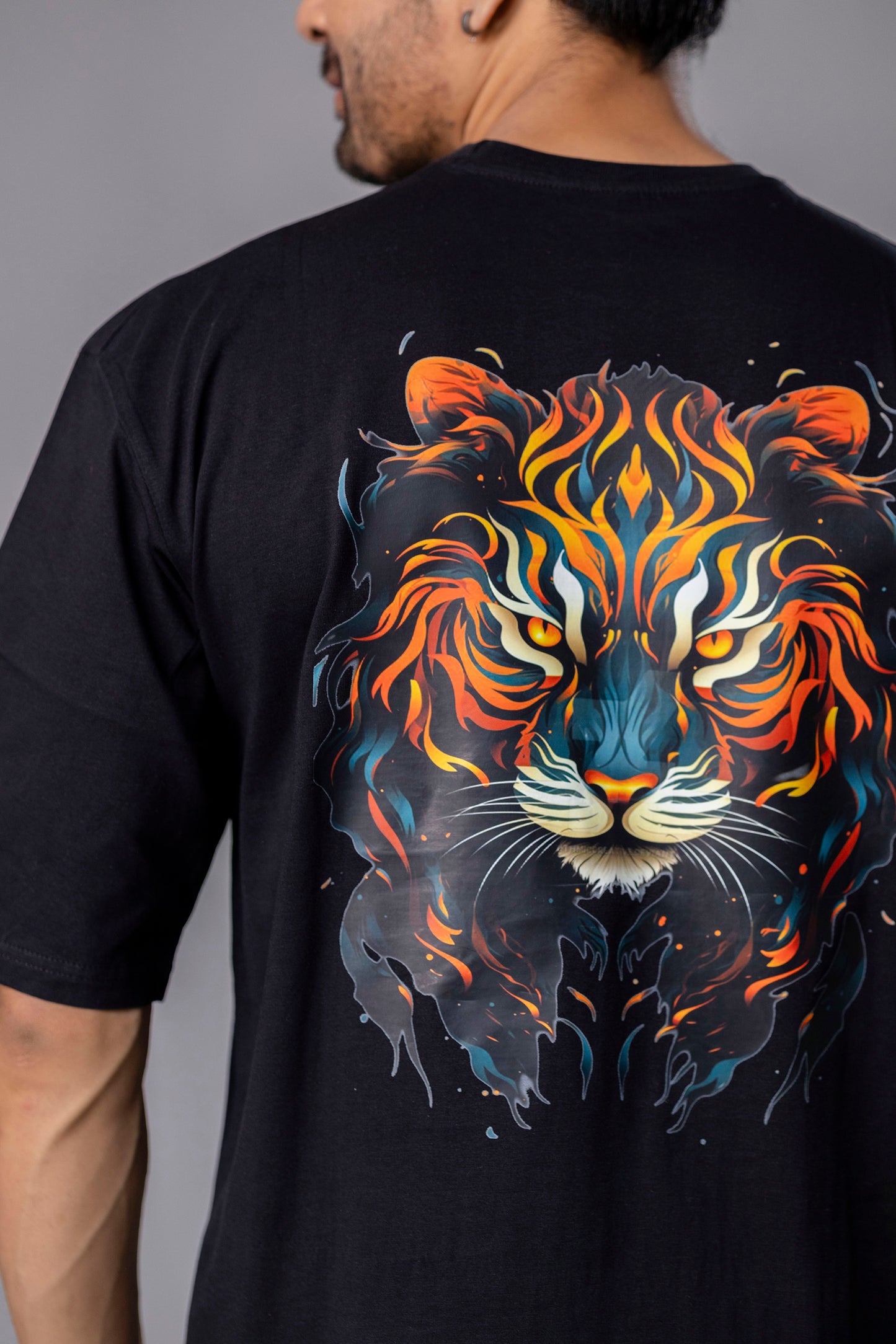 Lion Black OverSize Graphic Printed T Shirt