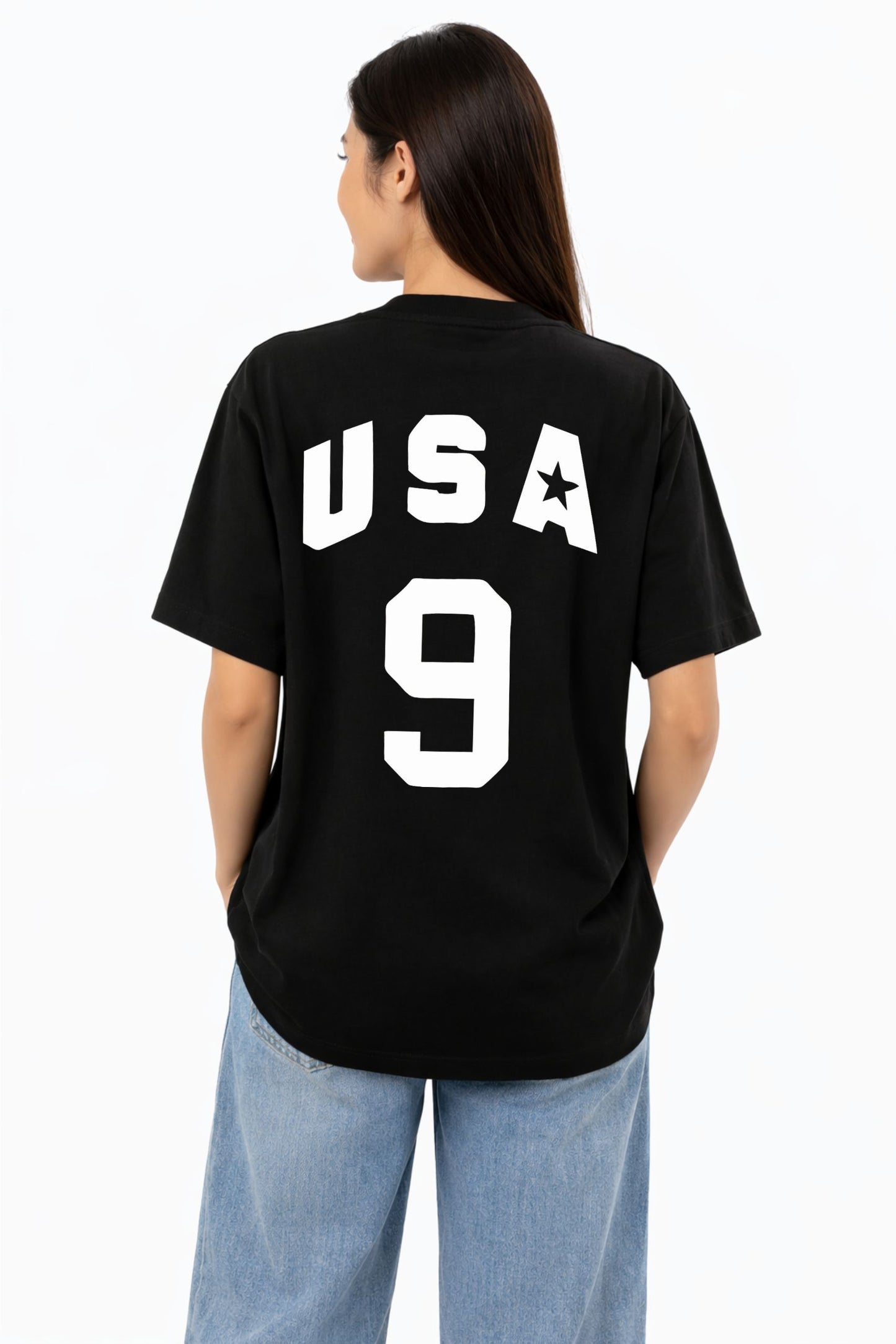 Black Oversized USA Printed T-Shirt
