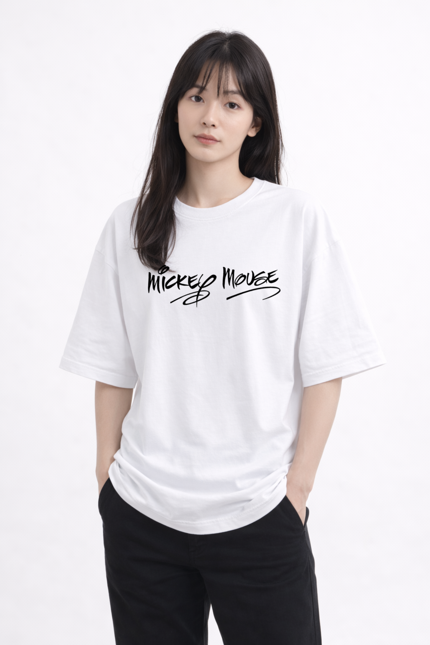 Mickey Street Style Oversized White T-Shirt – Front & Back Print
