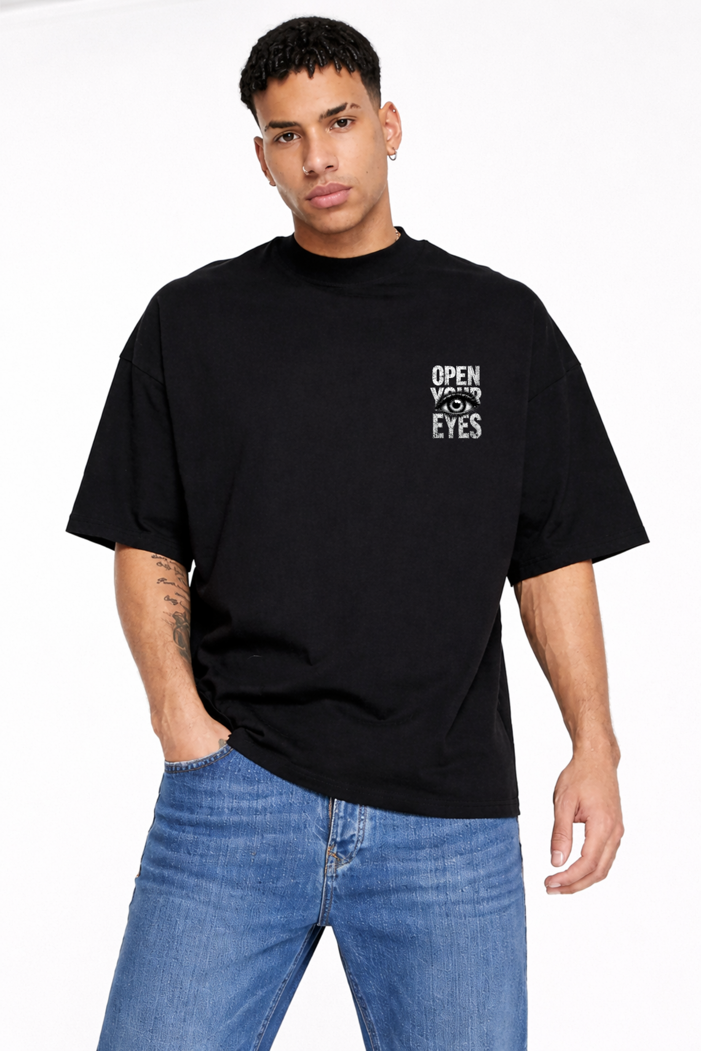 Black Oversized T-Shirt – “OPEN YOUR EYES” Back Print