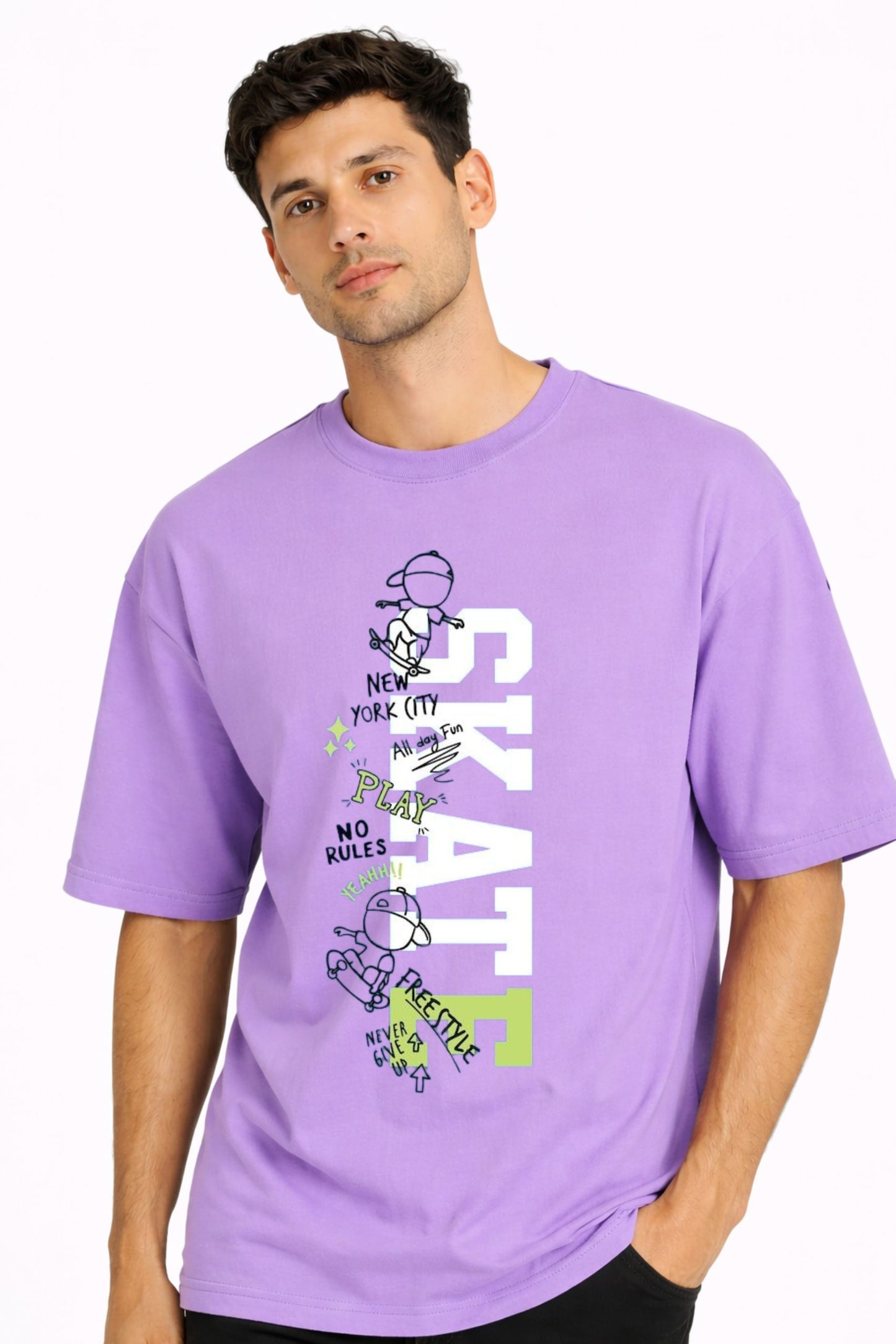 Lavender Oversized Graphic T-Shirt for Men