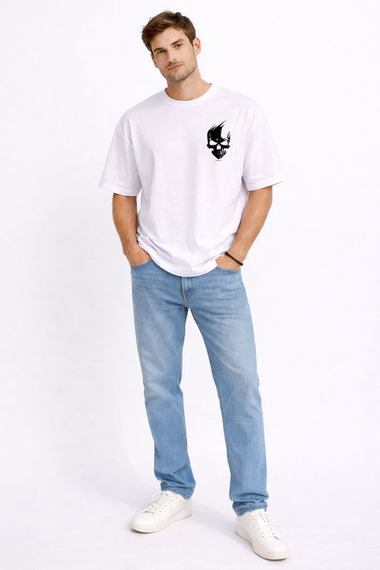 White Oversized Skull Graphic T-Shirt