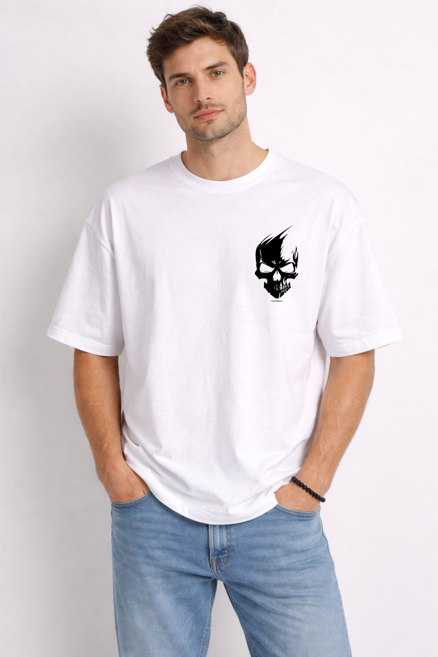 White Oversized Skull Graphic T-Shirt