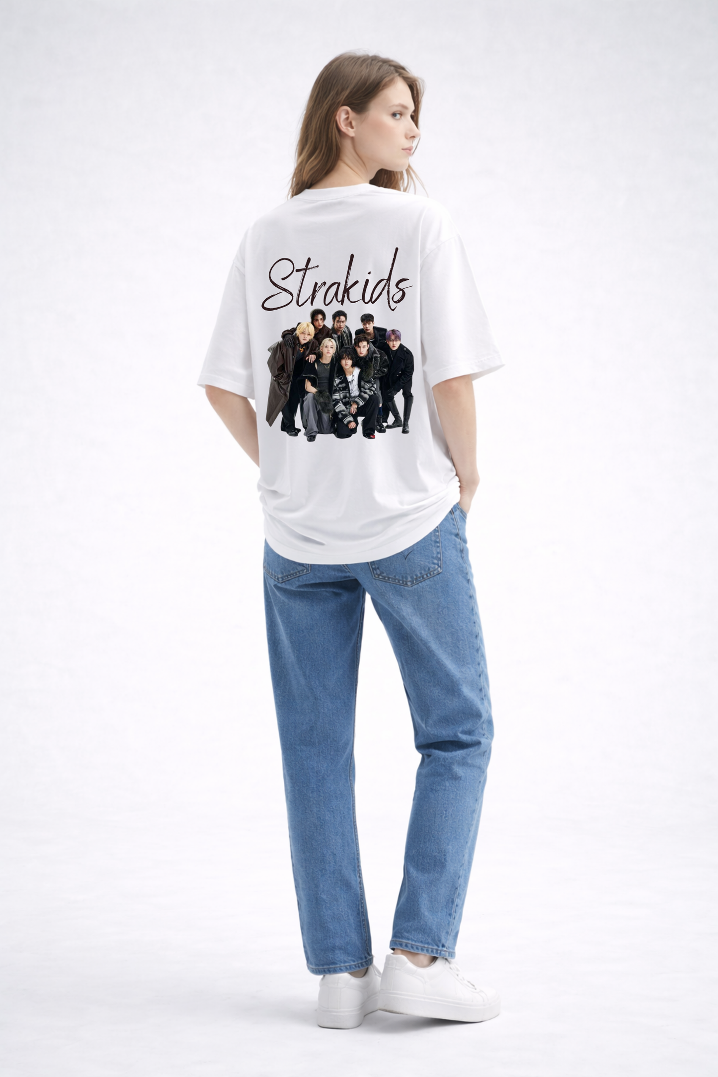 White Stray Kids Back Printed Oversize T-Shirt for Women
