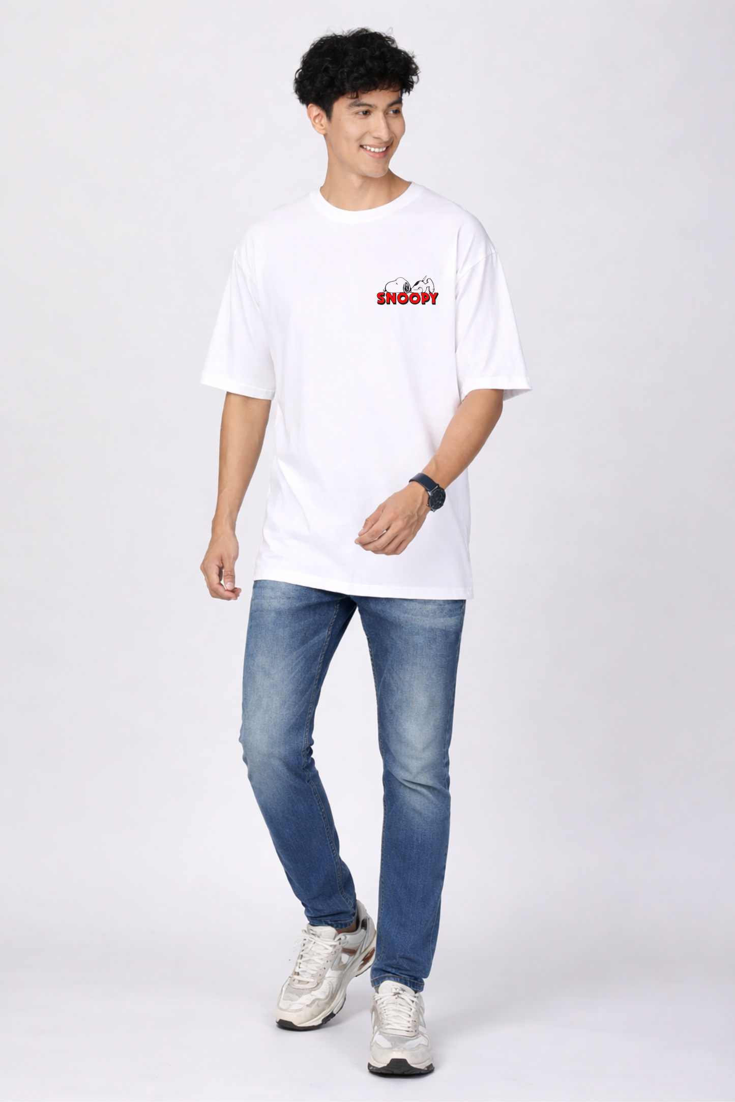 Snoopy Graphic Printed Oversized Cotton T-Shirt for Men