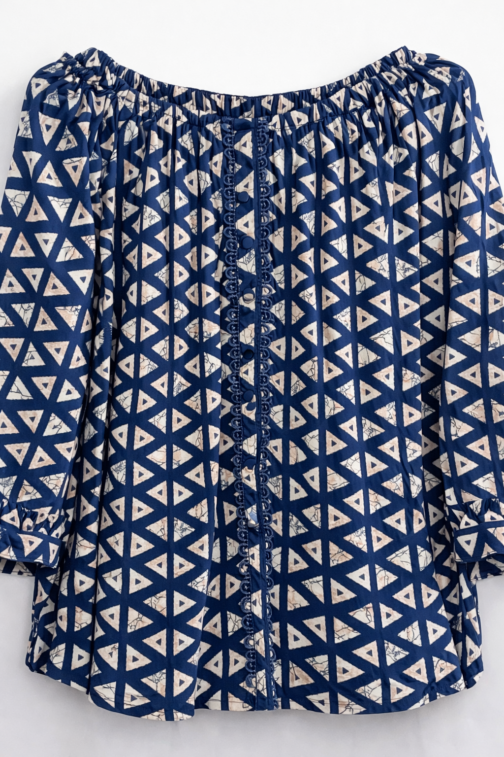 Blue Printed Off-Shoulder Casual Top
