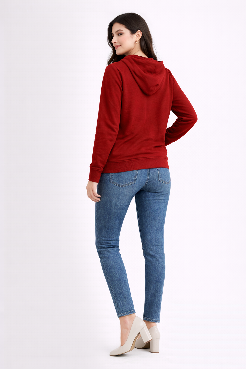Graphic Print Hoodie – Maroon Red