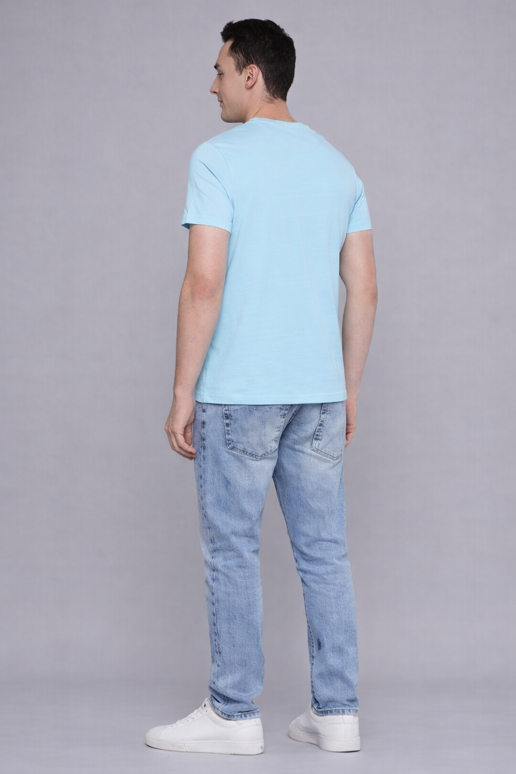 Men’s Sky Blue Premium Cotton Regular-Fit T-Shirt