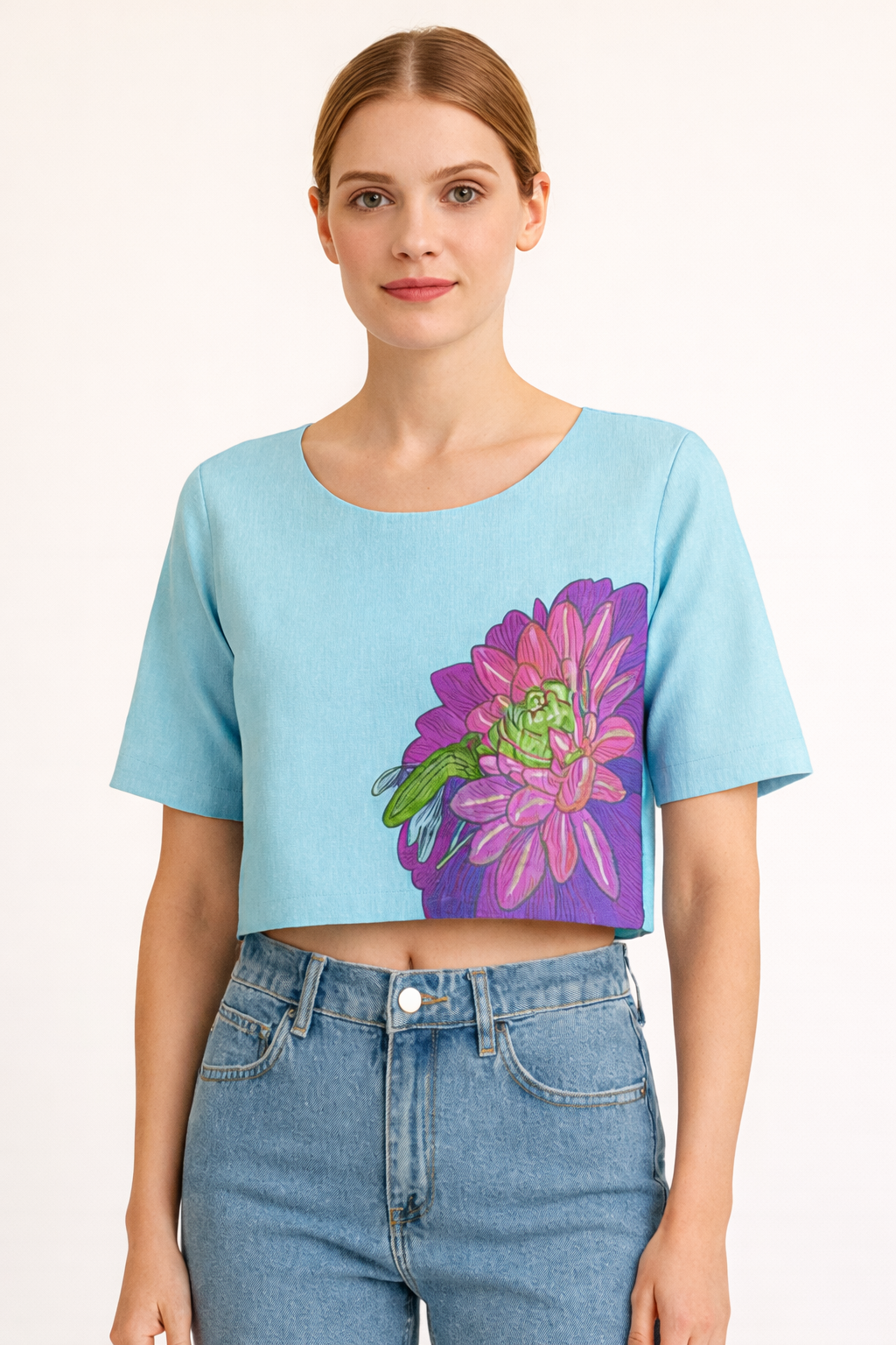 Sky Blue Floral Print Crop Top