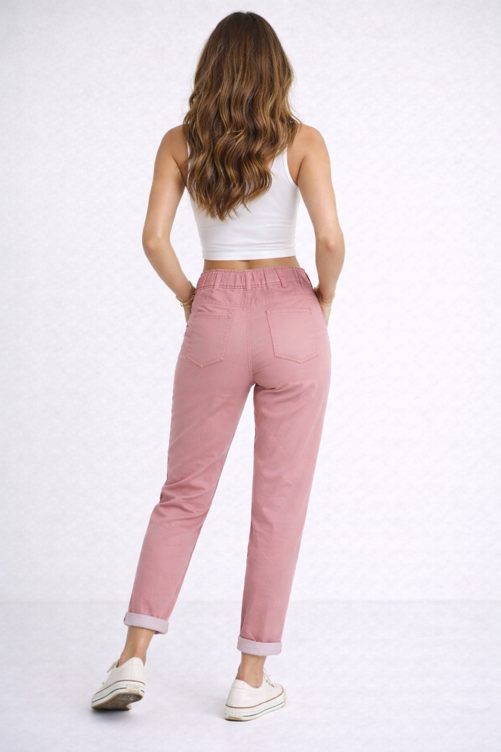 Blush Pink High-Waist Casual Cotton Pants