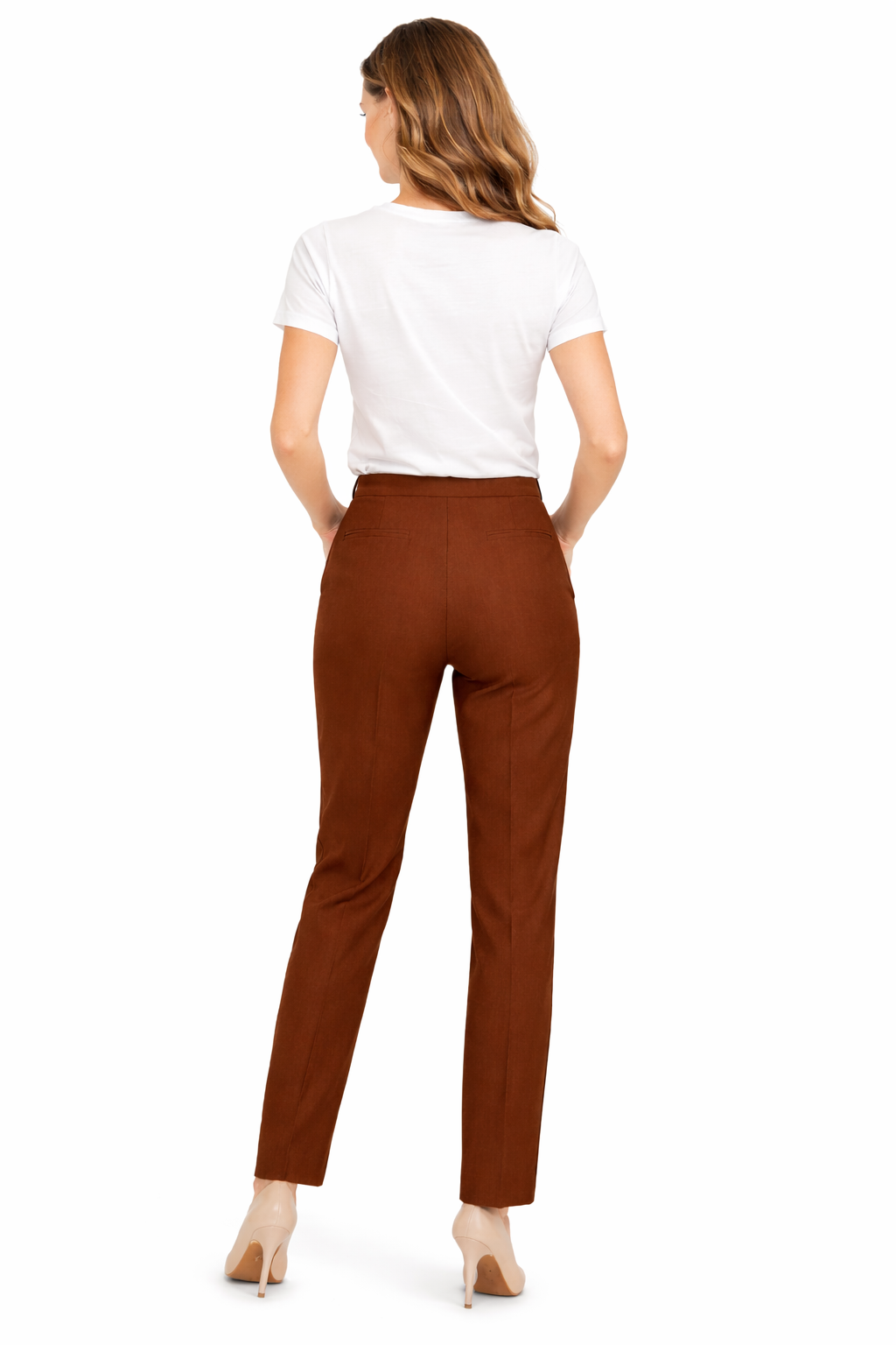 High-Waist Rust Straight Fit Trousers