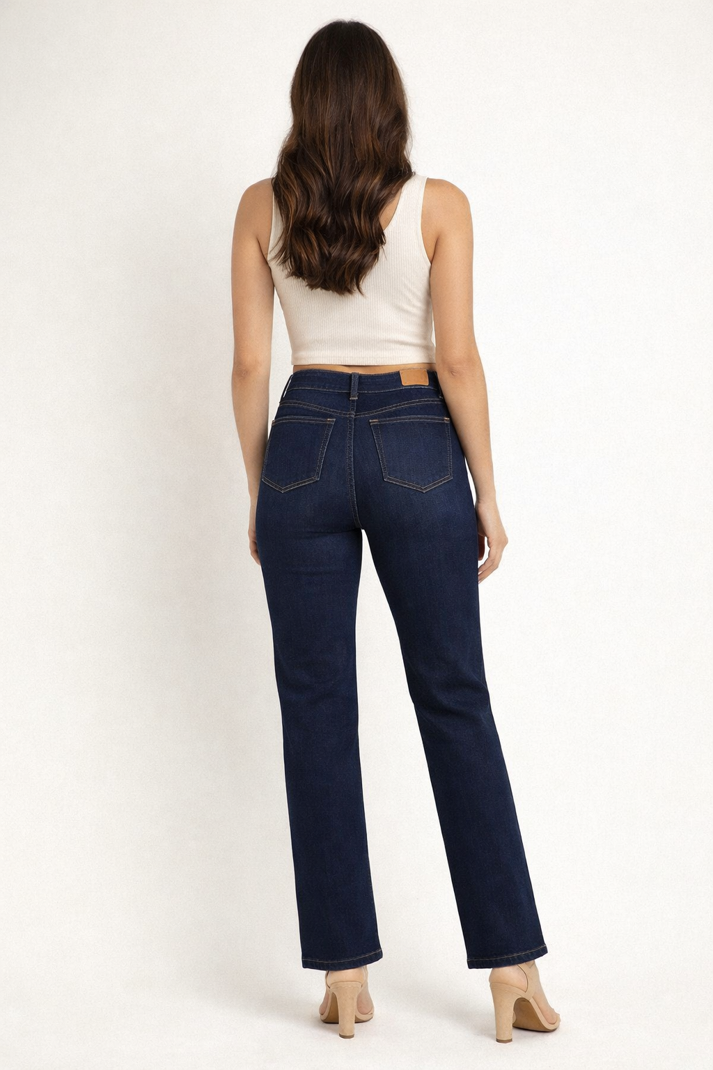 Classic Dark Blue Straight Fit High Waist Jeans