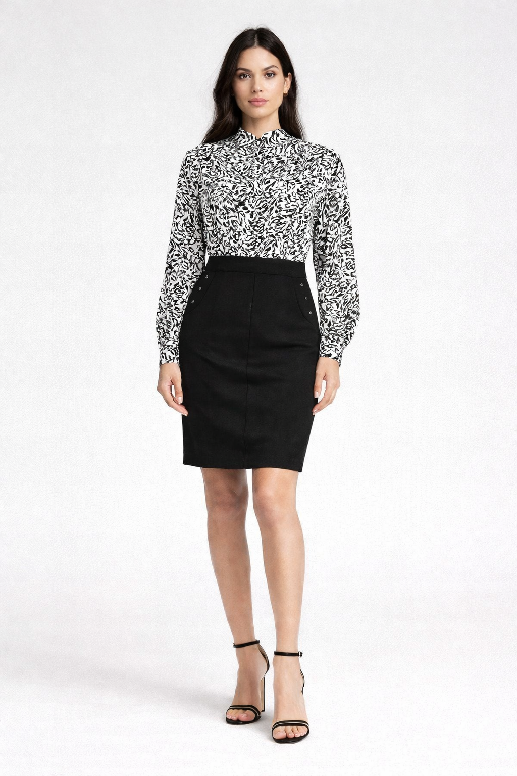 Women’s Black & White Printed Formal Knee-Length Dress