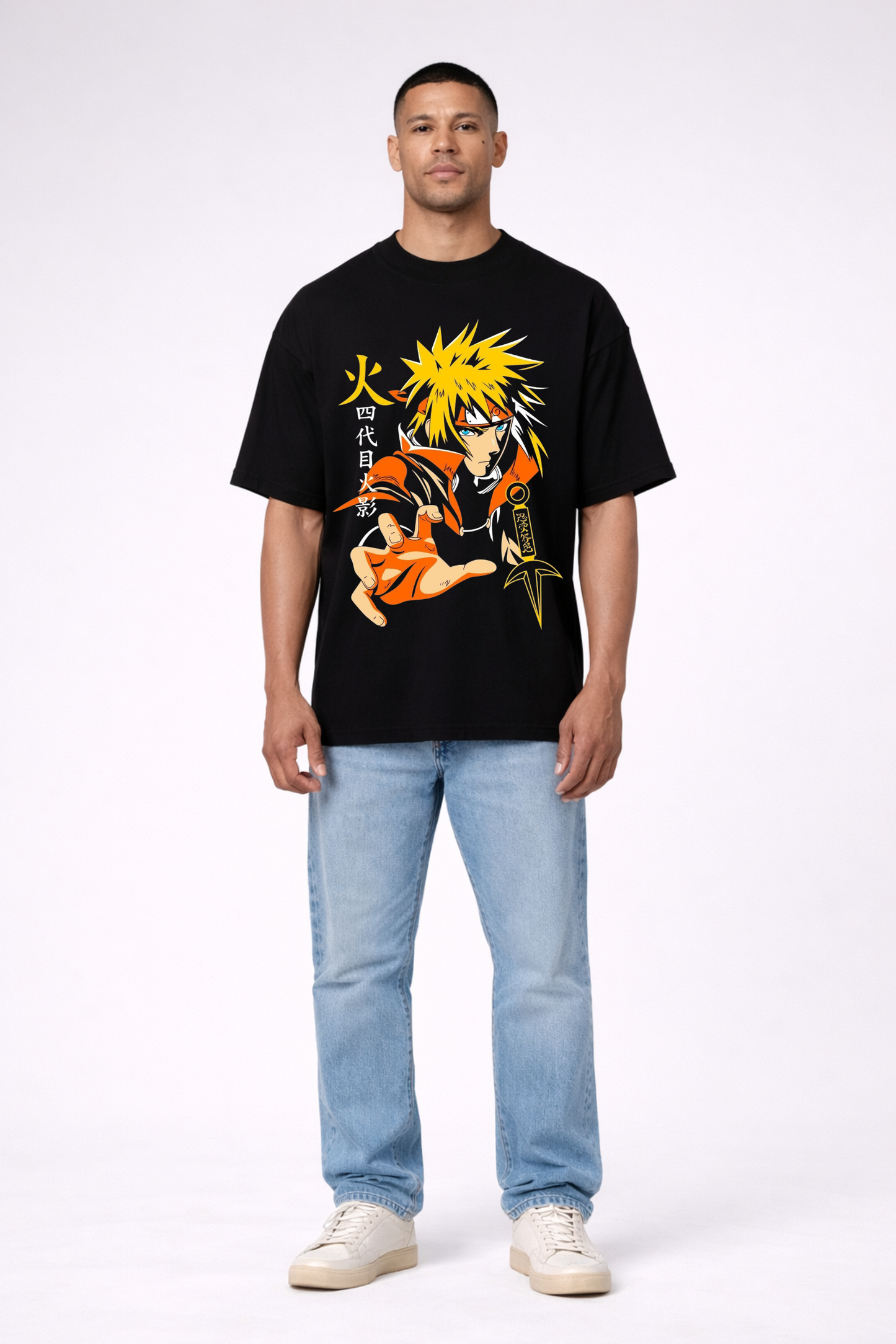 NF Men Black Oversize Anime Print Cotton T-Shirt