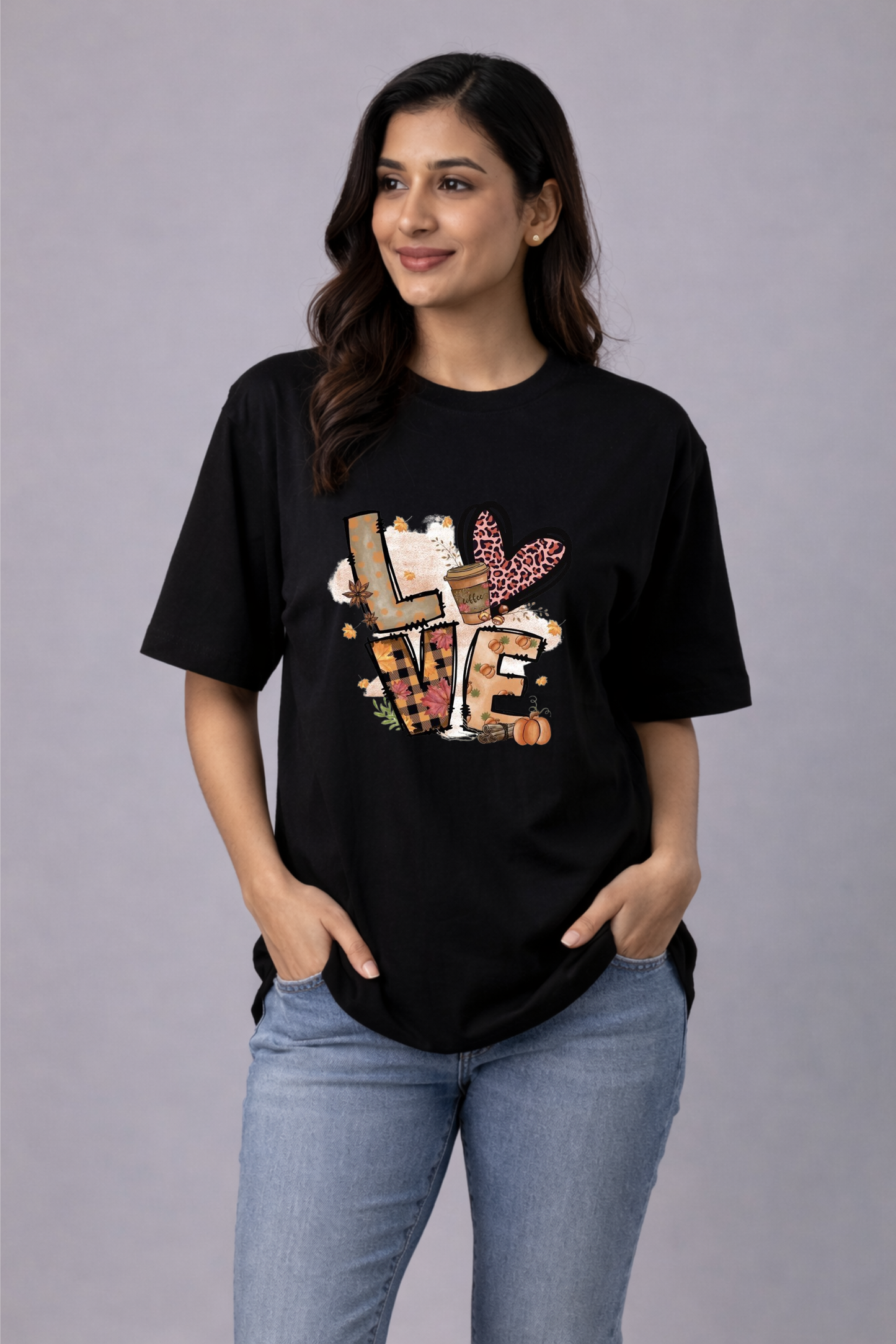 NF Black LOVE Graphic Printed Oversized T-Shirt for Women