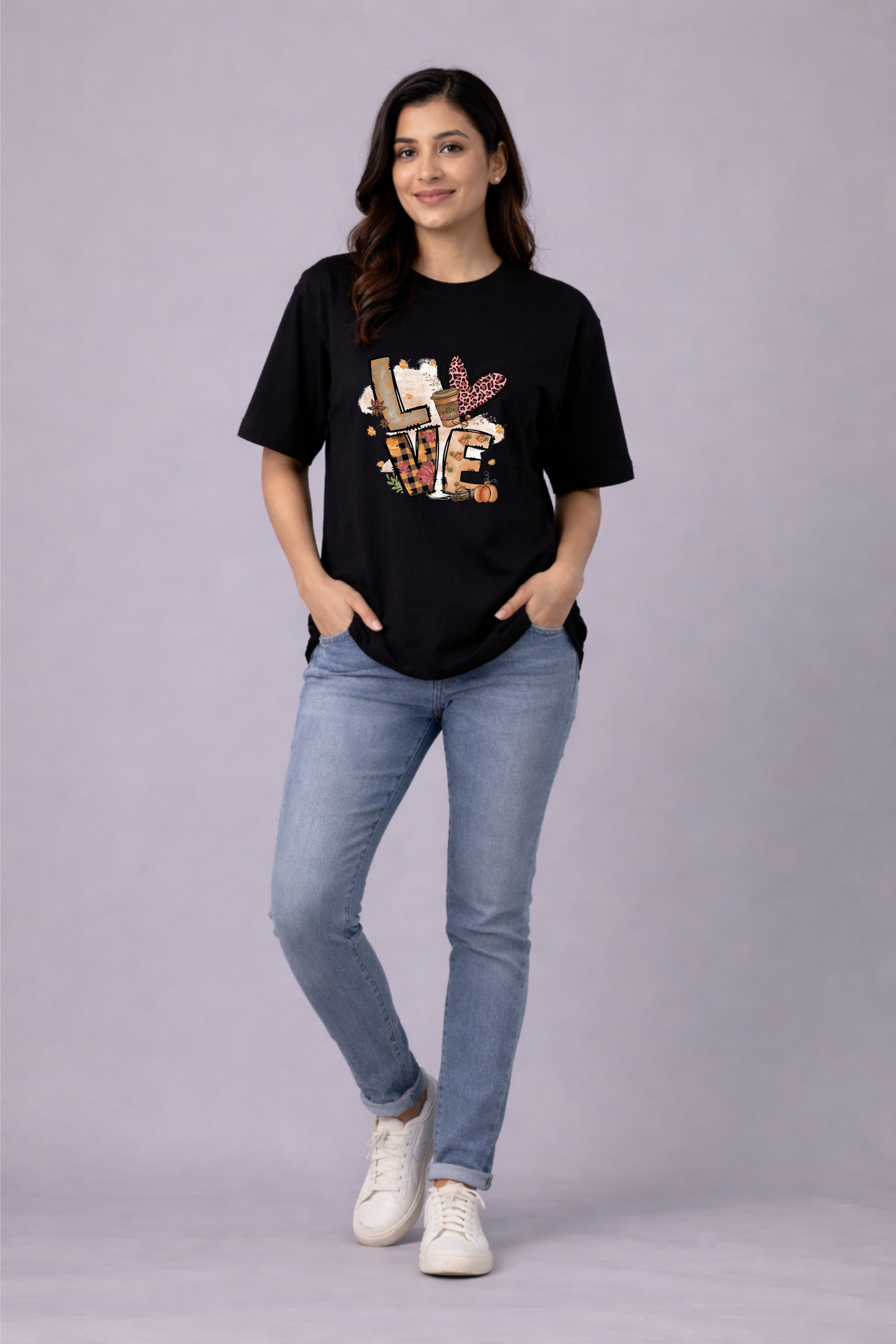 NF Black LOVE Graphic Printed Oversized T-Shirt for Women
