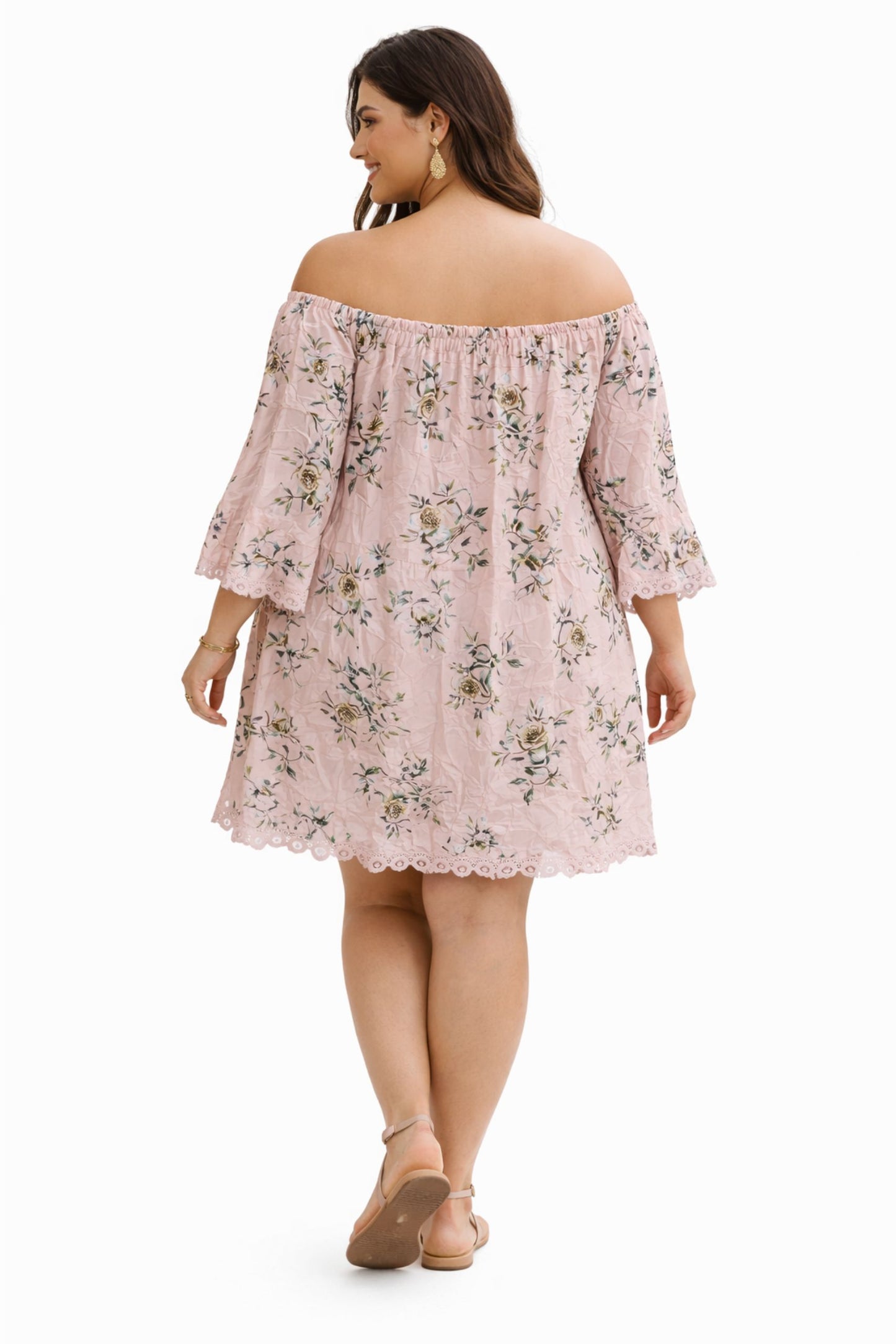 Stylish Pink Floral Off Shoulder Dress for Women