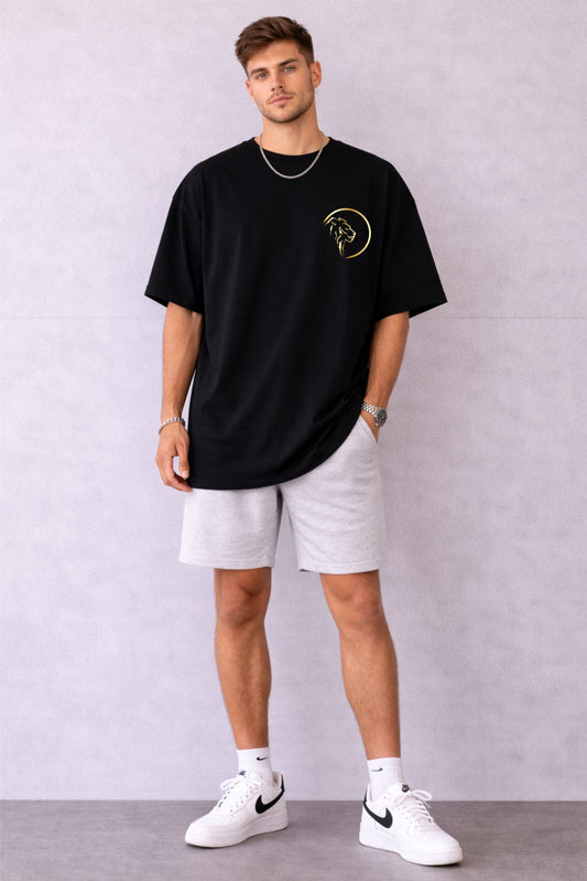 Men’s Black Oversized T-Shirt with Gold Lion Print