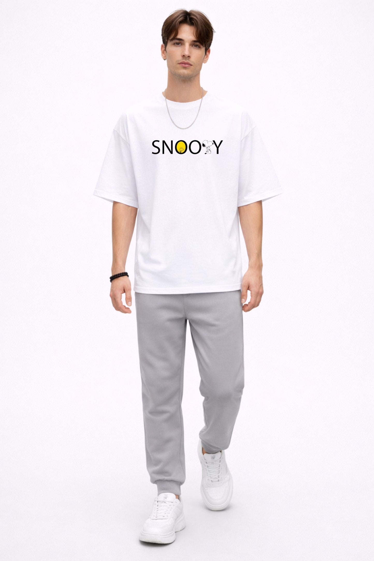 White Oversized Snoopy Graphic T-Shirt