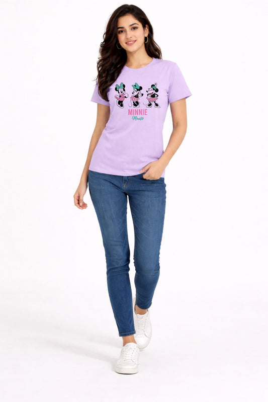 Women’s Lavender Minnie Print Cotton T-Shirt