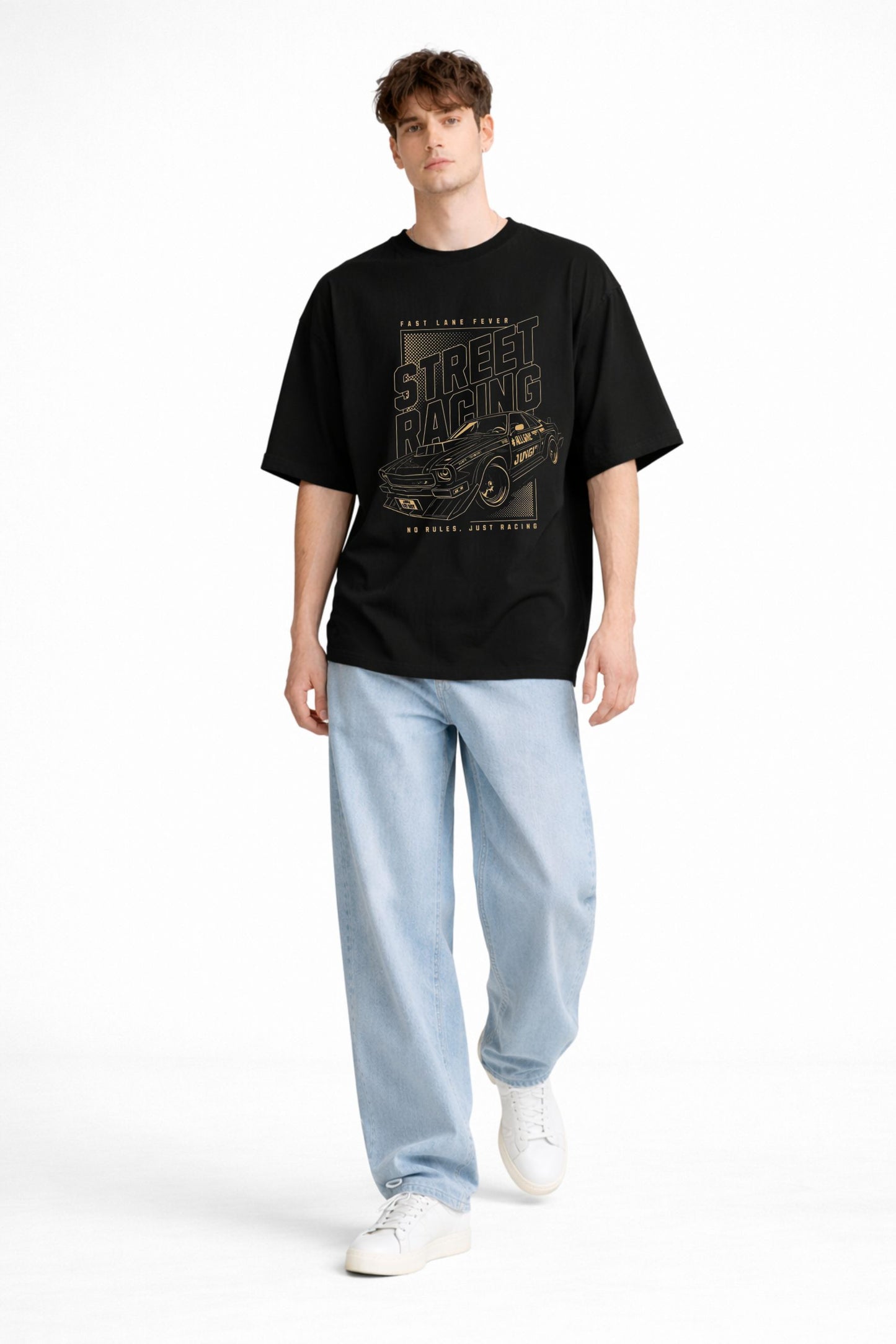 Black Oversized Street Racing Graphic T-Shirt