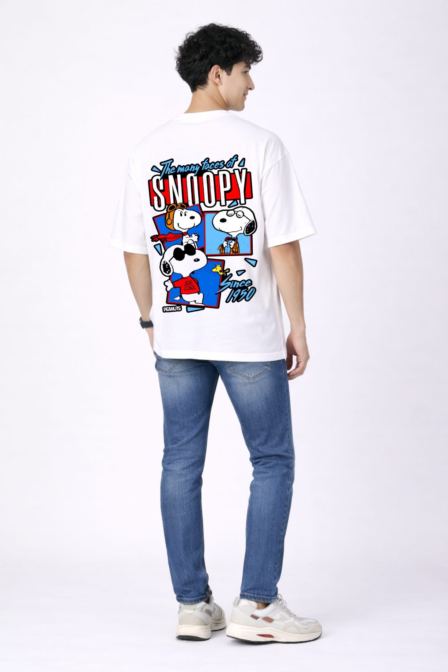 Snoopy Graphic Printed Oversized Cotton T-Shirt for Men
