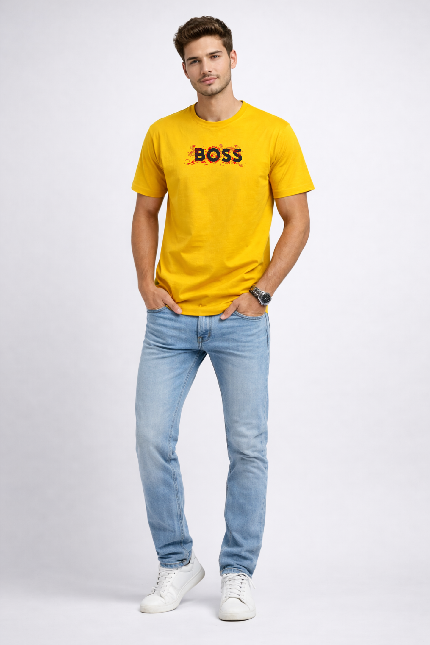 Yellow Printed BOSS T-Shirt
