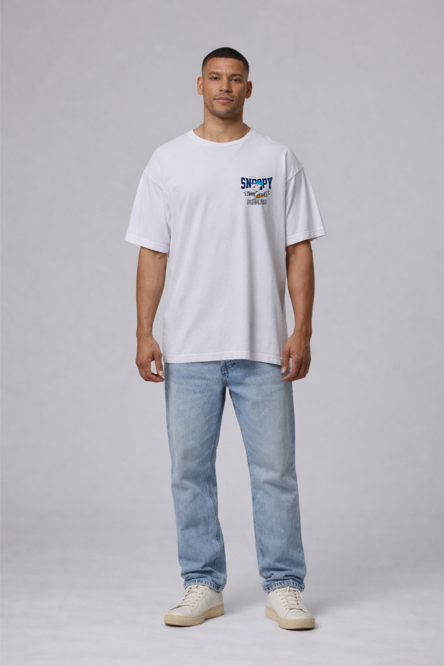 Snoopy Baseball Graphic Oversized Cotton T-Shirt for Men