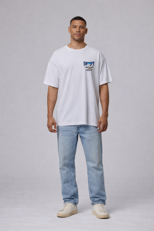 Snoopy Baseball Graphic Oversized Cotton T-Shirt for Men
