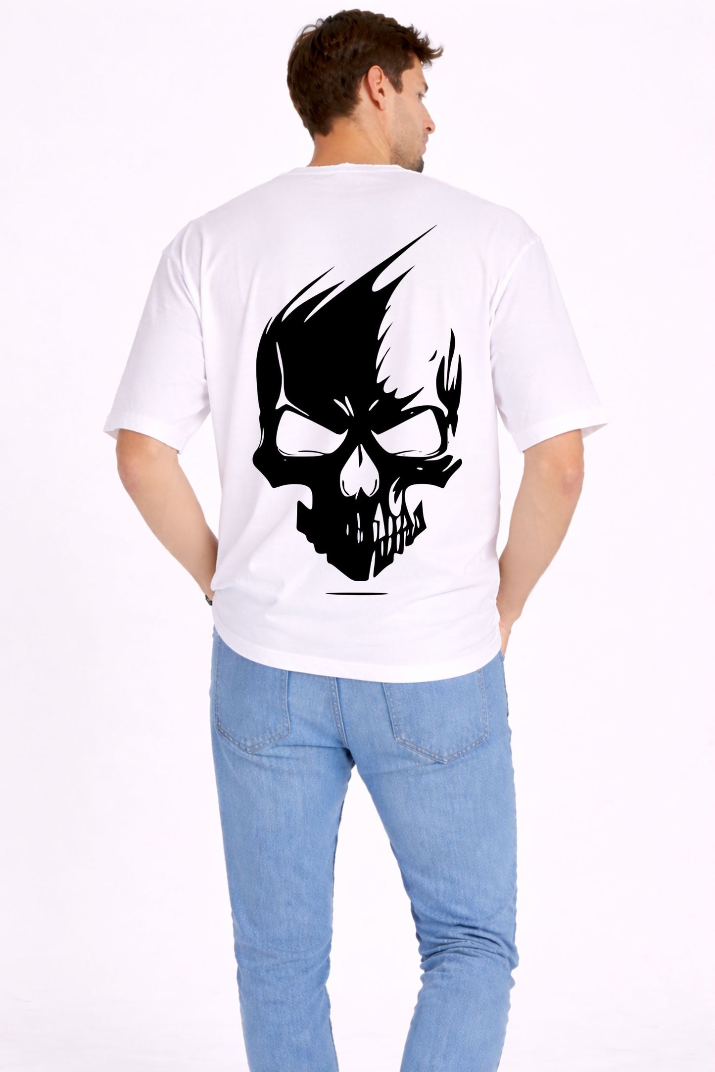 White Oversized Skull Graphic T-Shirt