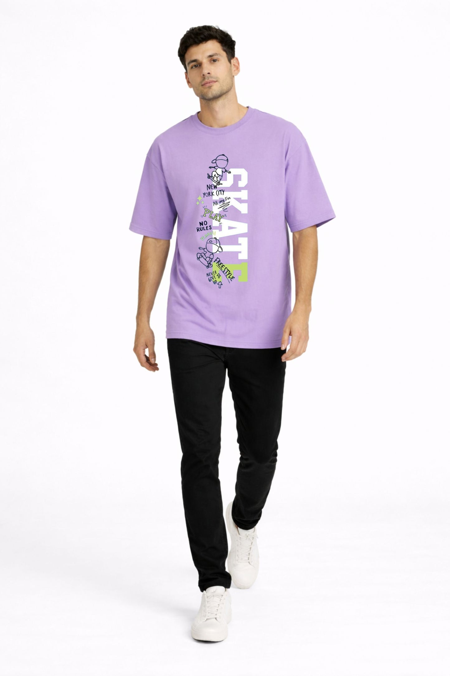 Lavender Oversized Graphic T-Shirt for Men