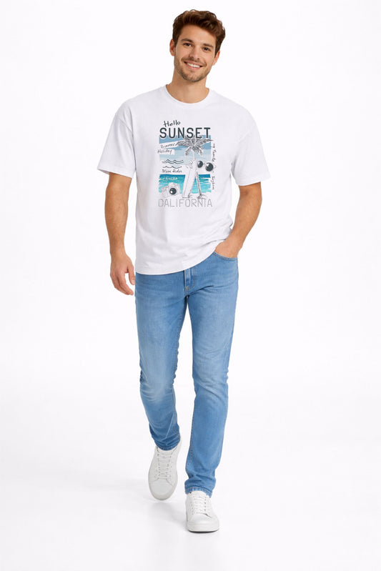 White Graphic Print Regular Fit T-Shirt