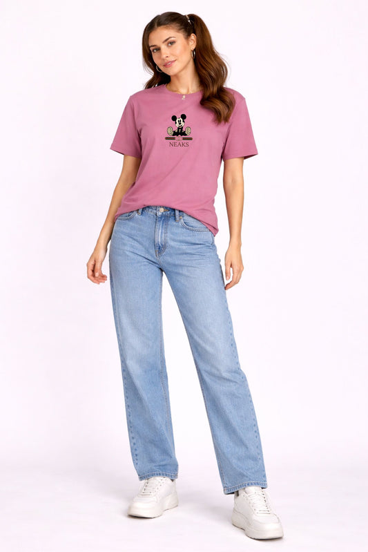 Regular Fit Pink Printed T-Shirt