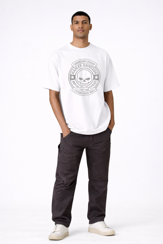 American Legend Skull Graphic Oversized White T-Shirt