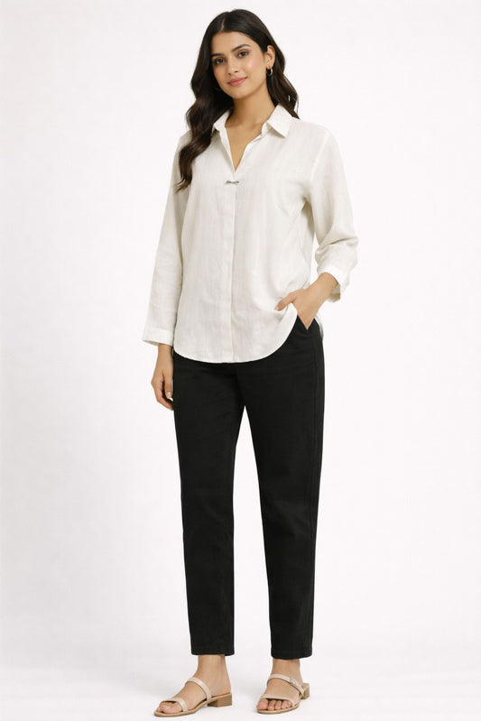 Elegant Off-White Solid Shirt for Women