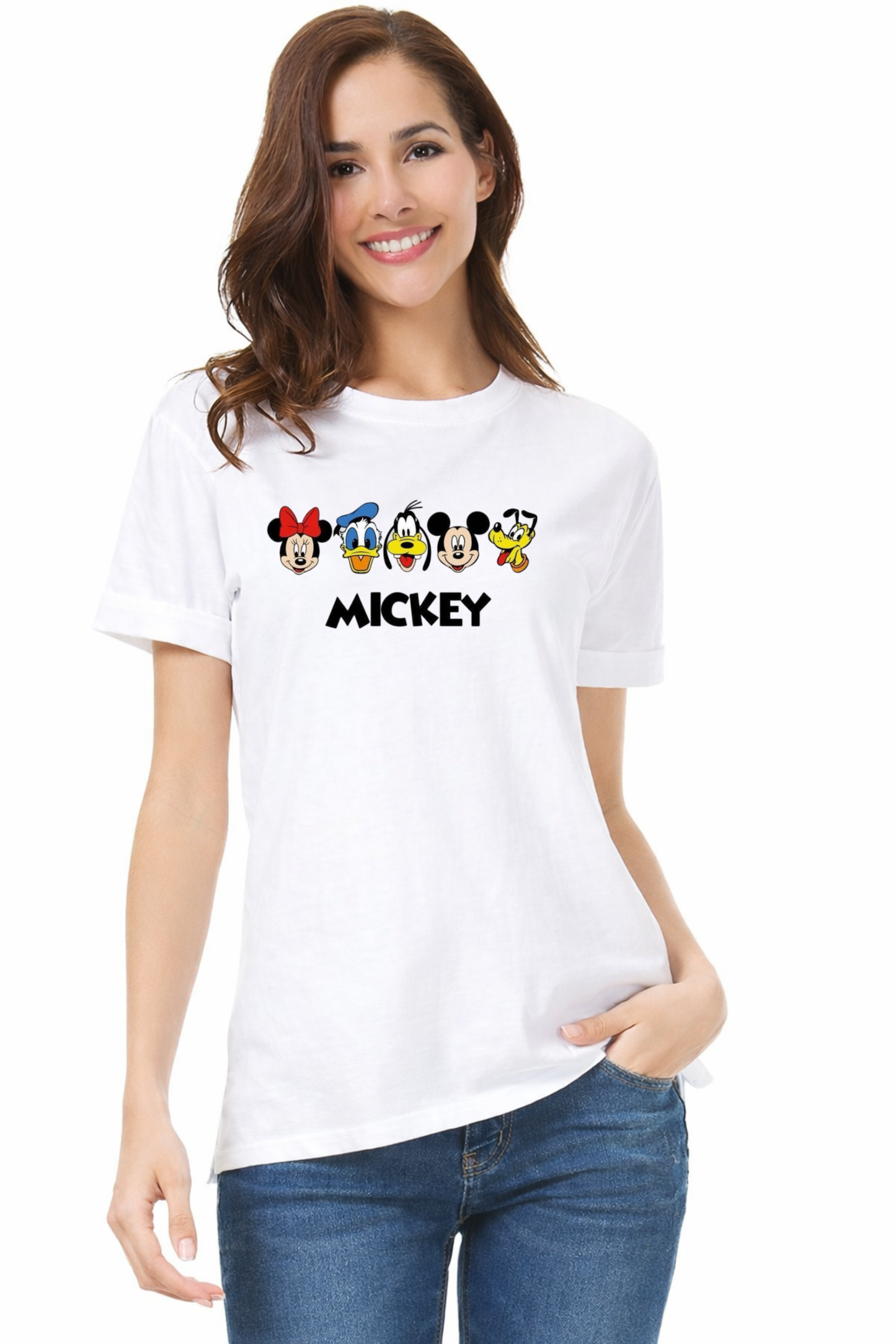 White Regular Fit T-Shirt – Mickey Cartoon Print