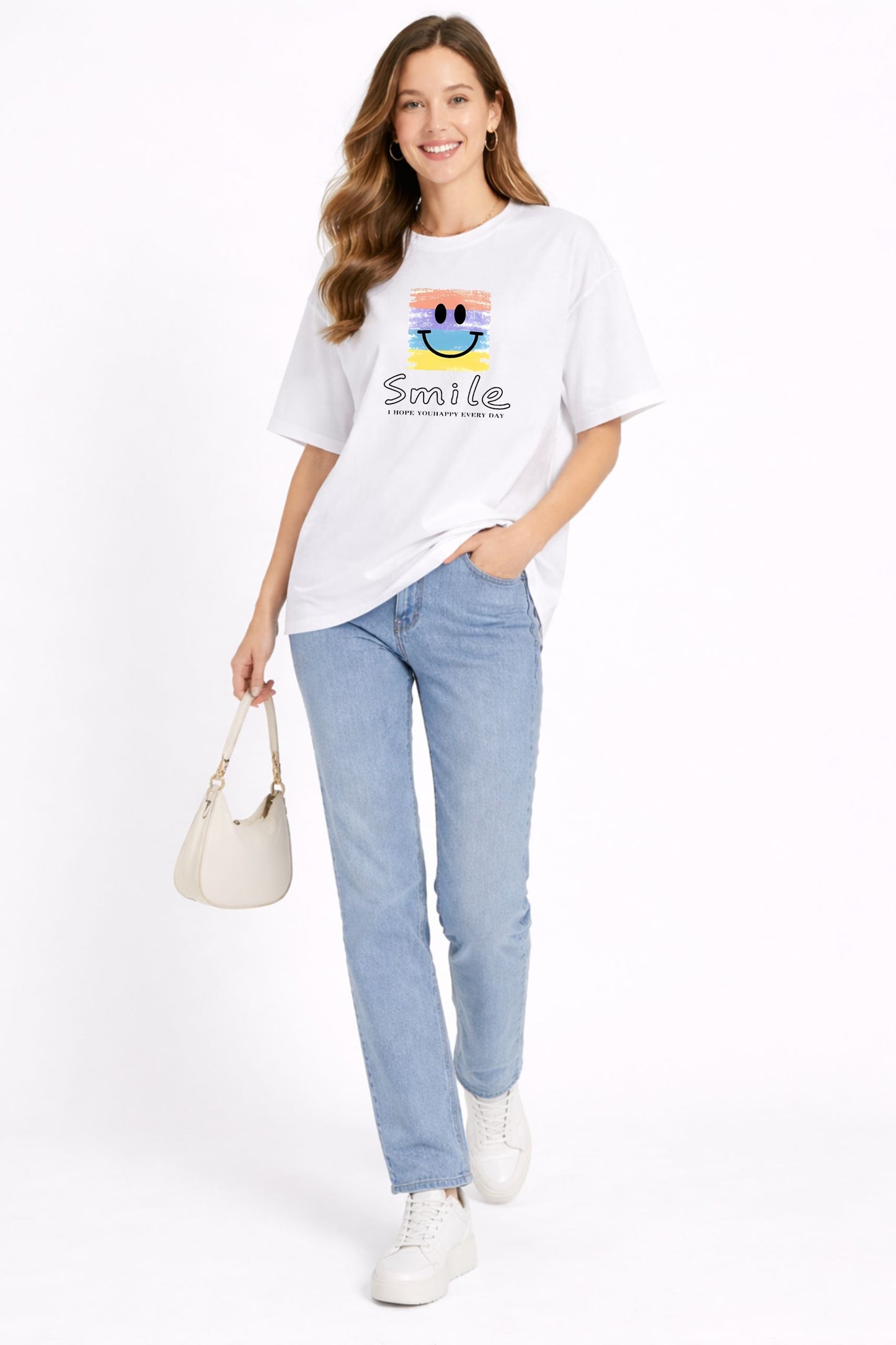 White Smile Printed Oversized T-Shirt