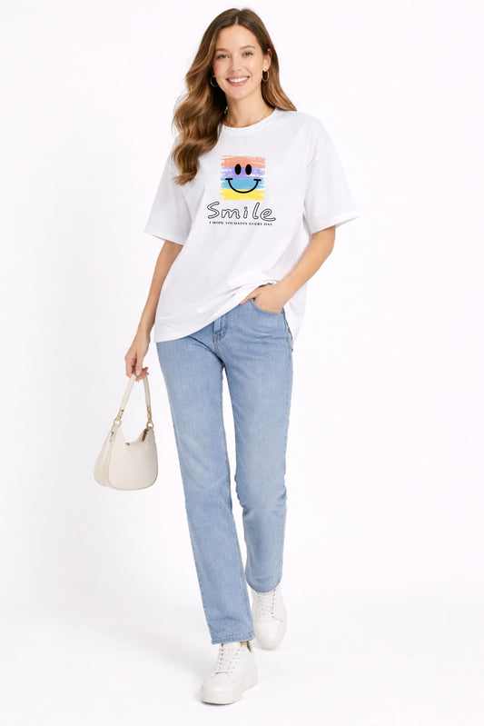 White Smile Printed Oversized T-Shirt