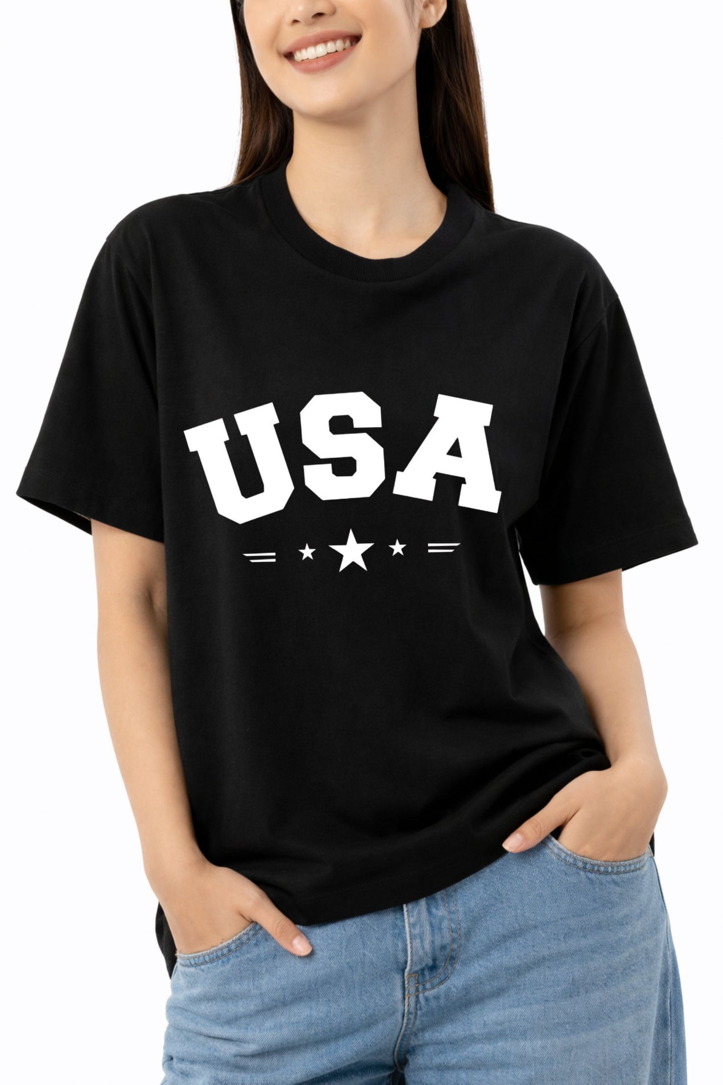 Black Oversized USA Printed T-Shirt