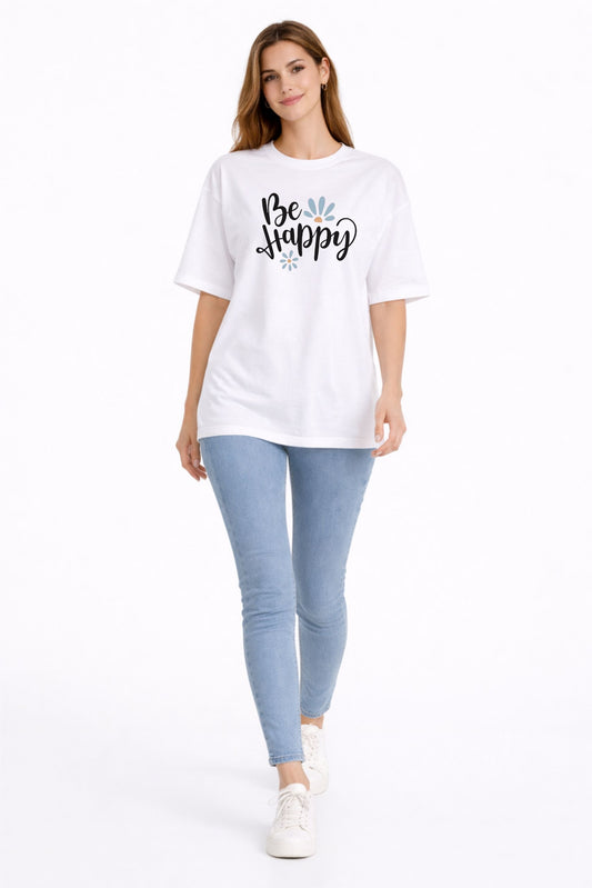 “Be Happy” Printed Casual Tee