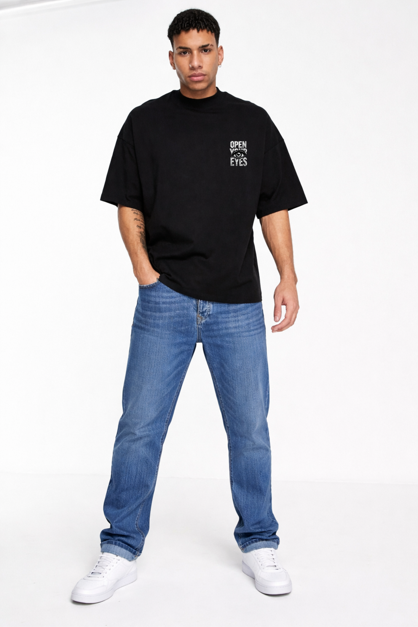 Black Oversized T-Shirt – “OPEN YOUR EYES” Back Print