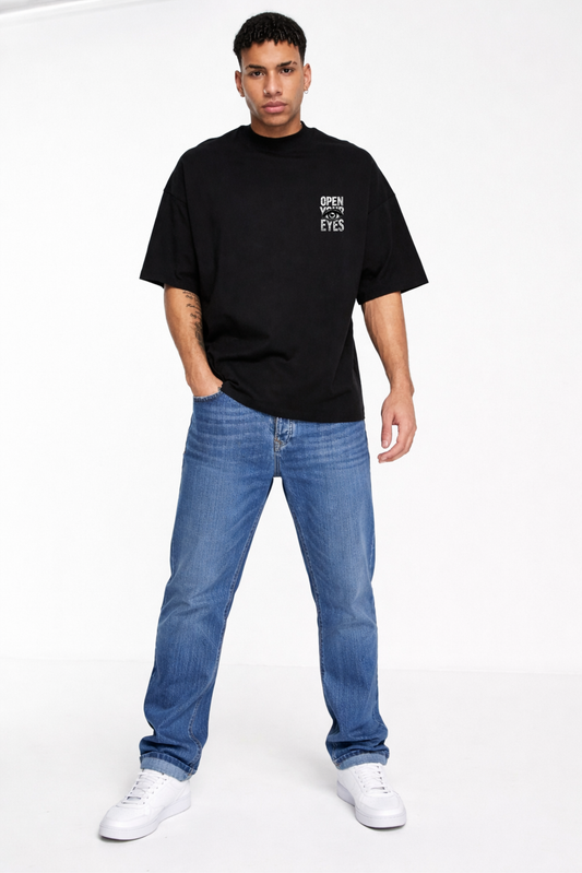 Black Oversized T-Shirt – “OPEN YOUR EYES” Back Print